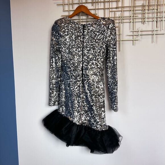 Symphony Party Girl Dress Silver Asymmetrical Poof Ruffle Size M - Picture 13 of 14